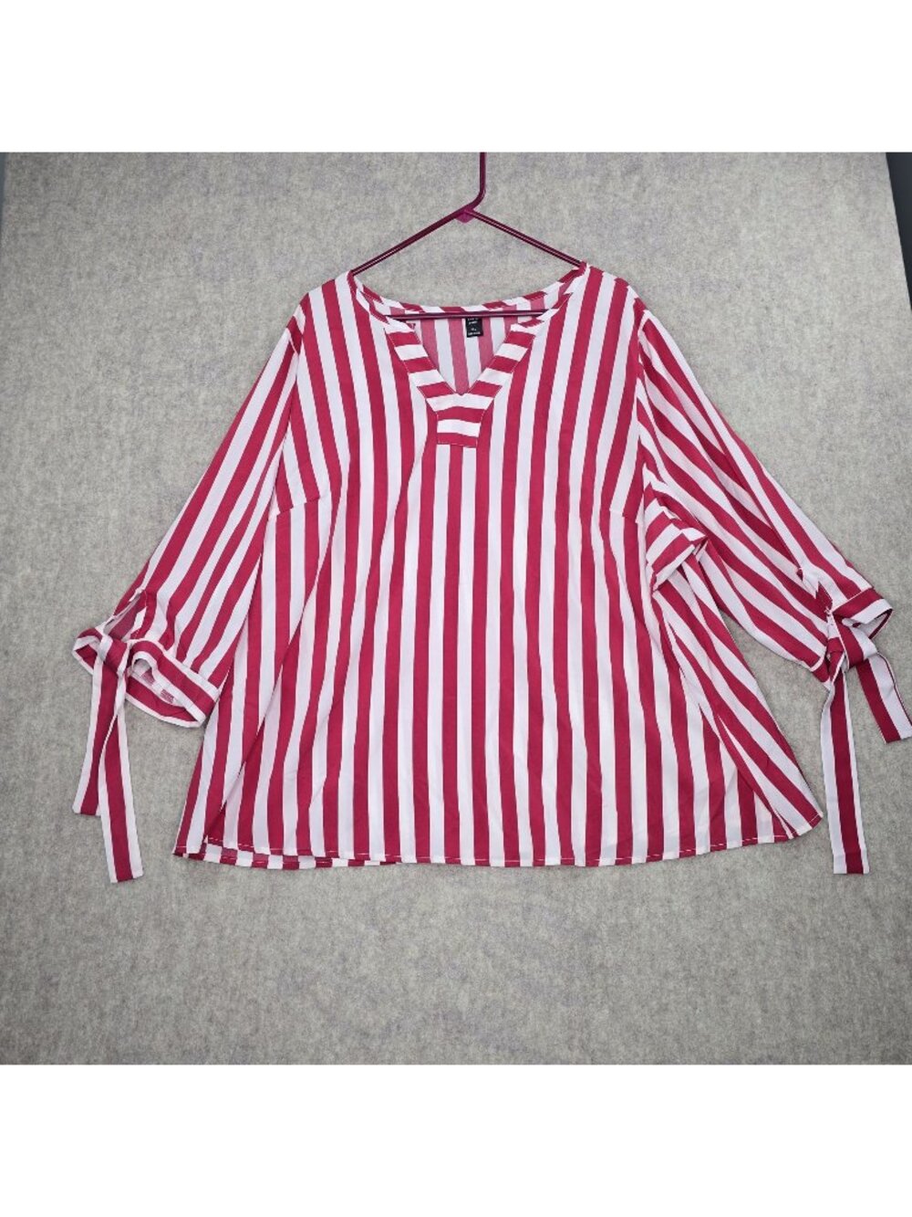 Red & White Striped Blouse With Tie Sleeves Shein Curve 5XL Polyester & Elastane